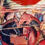 mounted medieval knights in battle in ken welsh