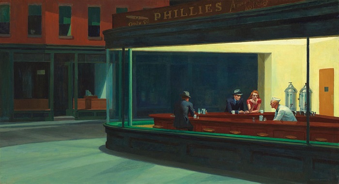 Soyut sanat akımları: Konstrüktivizm, sürrealizm ve gerçekçilik 6 ''Gece Kuşları'' ( Edward Hopper'ın tablosu, 1942)