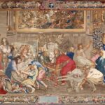 XIV. Louis Gobelins fabrikasında üretilen bir duvar halısını inceliyor