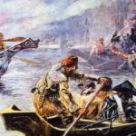 Lewis ve Clark'ın Columbia Nehri üzerindeki resmi. Charles Russell tarafından yapılmıştır.