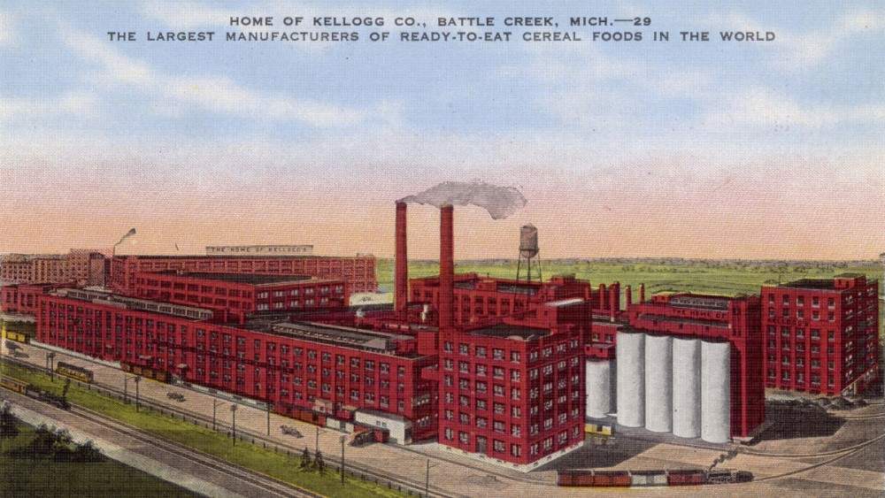 Mısır Gevreğinin Hikayesi: John Harvey Kellogg Kahvaltıları Değiştiriyor 3 Mişigın'daki Kellogg fabrikasının bir kartpostalı.