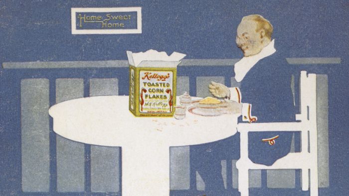 Mısır Gevreğinin Hikayesi: John Harvey Kellogg Kahvaltıları Değiştiriyor 2 mısır gevreğinin tarihi: Kellogg'un Kızarmış Mısır Gevreği ürünü için hazırladığı 1920'lerden kalma bir reklam afişi.