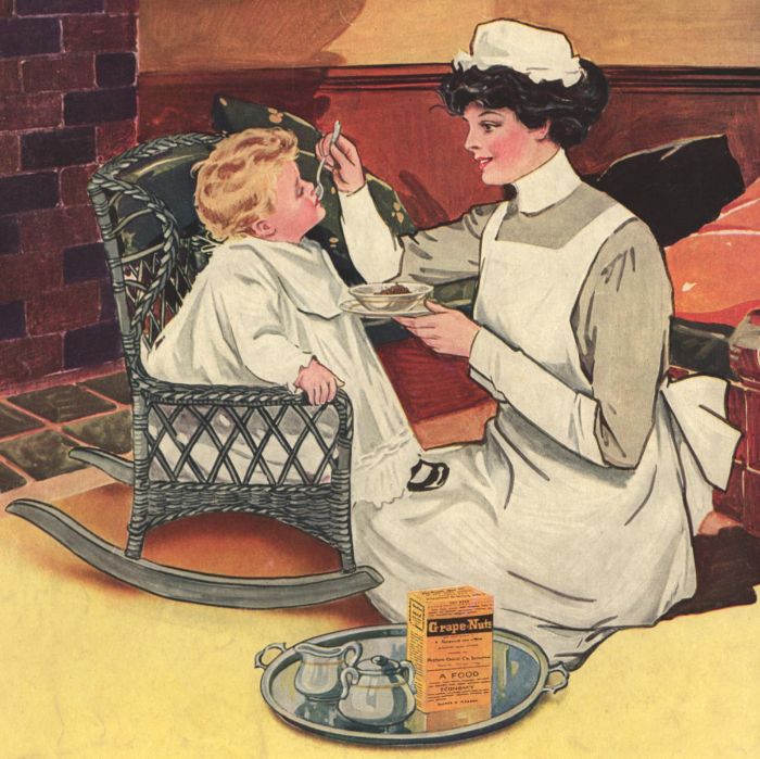 Mısır Gevreğinin Hikayesi: John Harvey Kellogg Kahvaltıları Değiştiriyor 5 Grape-Nuts mısır gevreği için 20. yüzyılın başlarına ait bir reklam afişi.