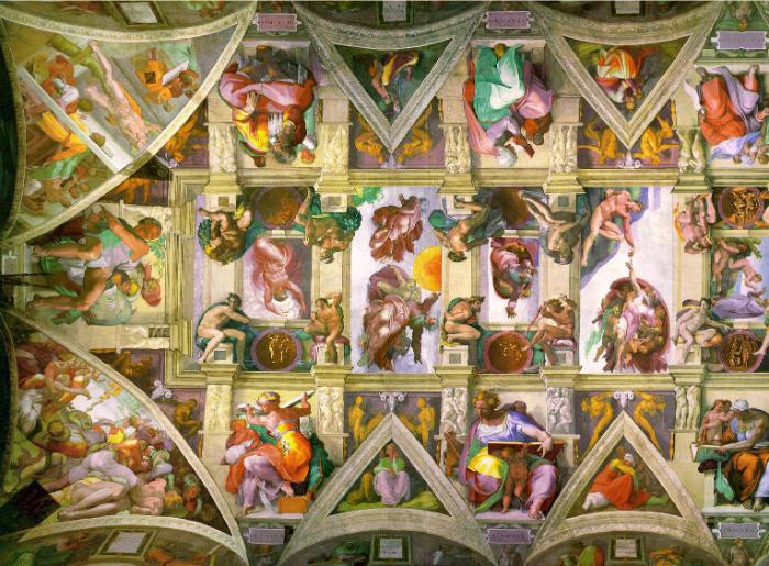 Michelangelo, Sistina Şapeli'ni Nasıl Boyadı? 6 Sistine Şapeli tavan bölümünün sol parçası.