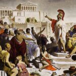 Philipp Foltz'un Atinalı politikacı Perikles'i Meclis'in önünde ünlü cenaze konuşmasını yaparken tasvir eden on dokuzuncu yüzyıl resmi.