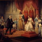 Juan Cordero (1822-1884) tarafından Kolomb'un Isabella ve Ferdinand ile buluşmasını gösteren bir tablo.