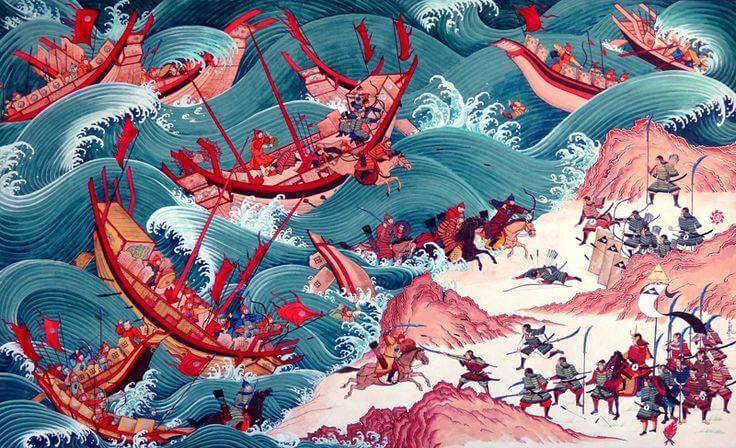 Kamikaze: Japonya'nın İşgaline İzin Vermeyen Rüzgarlar 2 Kubilay Han'ın gemilerini yok eden tayfunun tasviri.