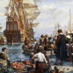 Mayflower'a binen Pilgrim Atalar, Bernard Gribble'ın tablosu.