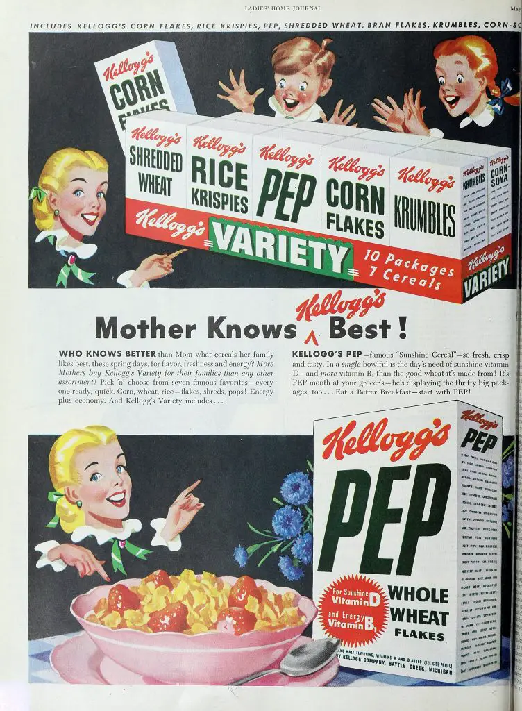 Mısır Gevreğinin Hikayesi: John Harvey Kellogg Kahvaltıları Değiştiriyor 4 1948'de "Mother Knows Kellog's Best" pazarlama kampanyasında kahvaltılık gevreğin tanıtılması (Kaynak: The Ladie's Home Journal 1880)