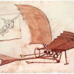 Leonardo da Vinci'nin kanat çırparak havada duran bir uçan makine ornithopter.