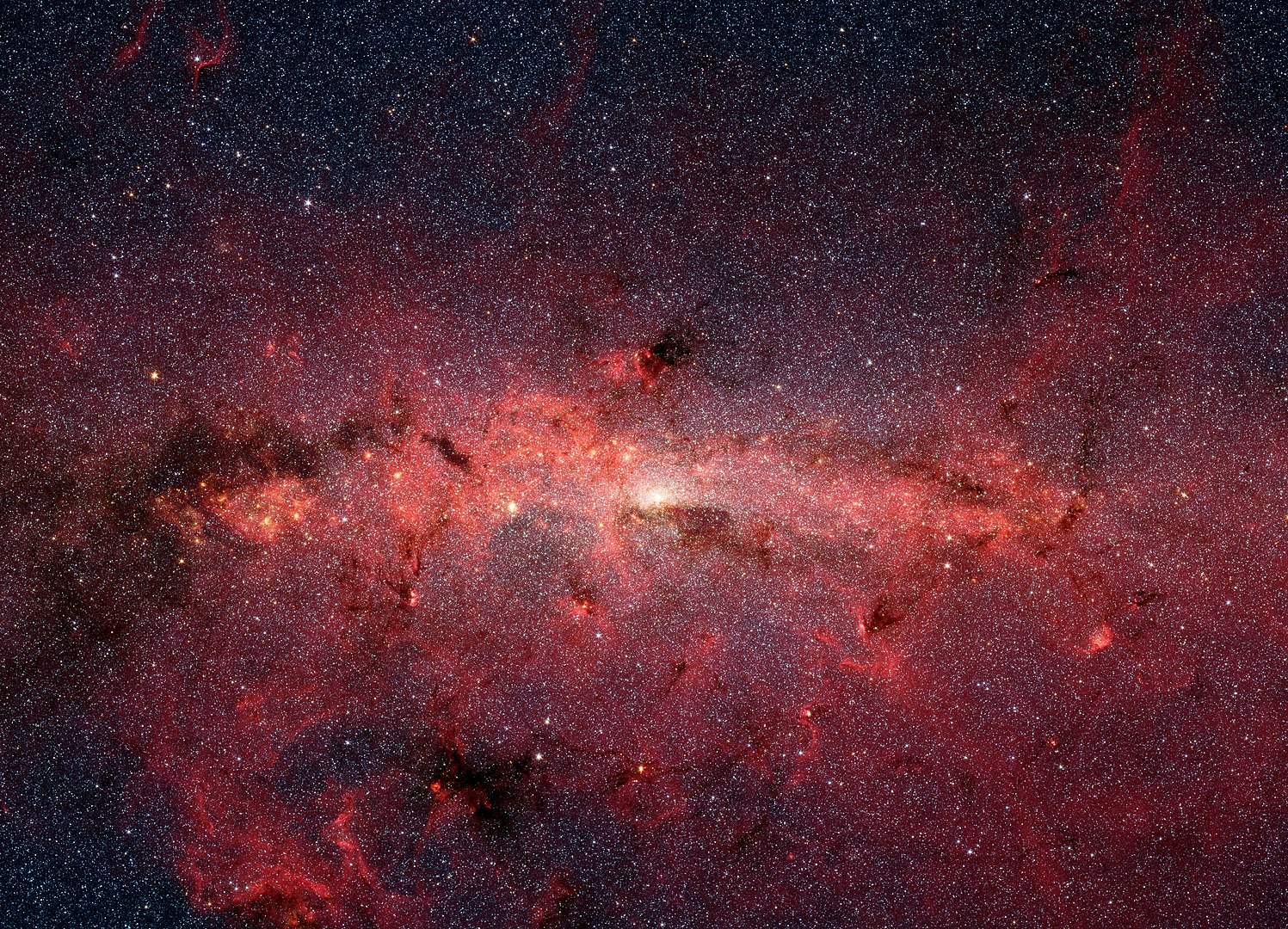 NASA'nın Spitzer Uzay Teleskobu'ndan Samanyolu galaksisindeki yüz binlerce yıldızı gösteren kızılötesi görüntü