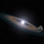 Bir beyaz cücenin etrafındaki enkazın bir sanatçı izlenimi.