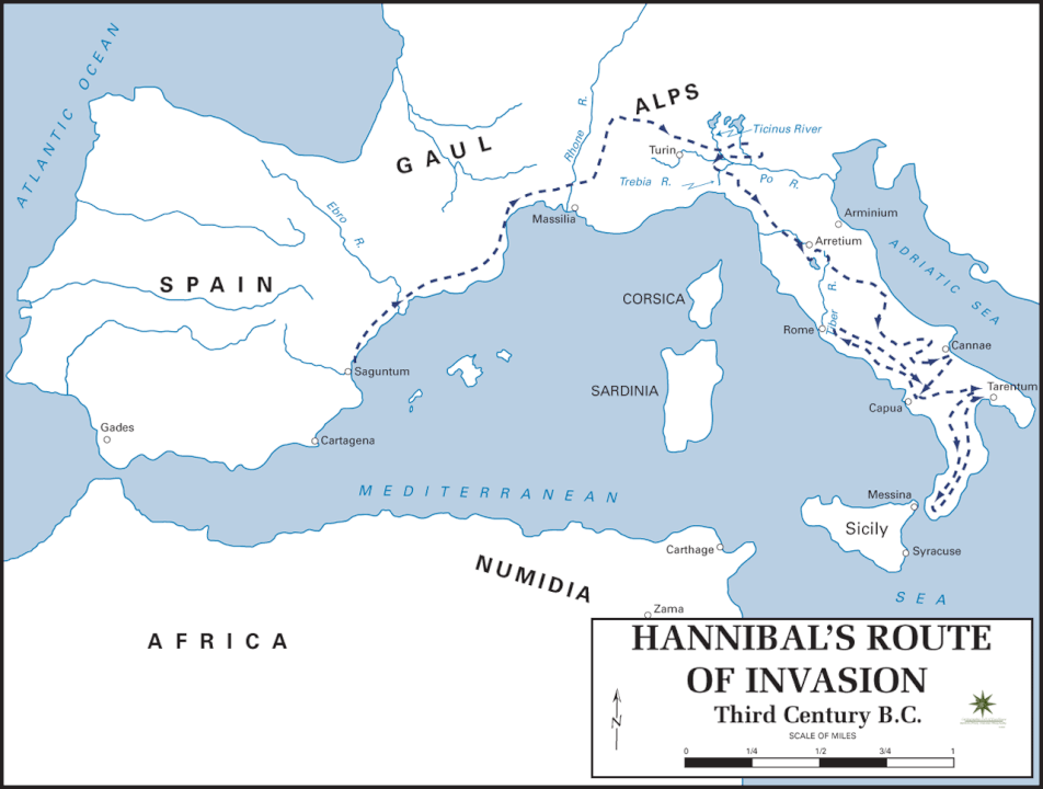 Cannae Muharebesi (MÖ 216): Hannibal'in Son Zaferi 2 Hannibal'in istila rotası.