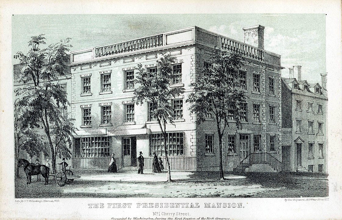 Beyaz Saray'ın Tarihi 6 İlk başkanlık konağı olan Manhattan'daki Samuel Osgood House, Washington tarafından Nisan 1789 - Şubat 1790 tarihleri arasında kullanılmıştır.