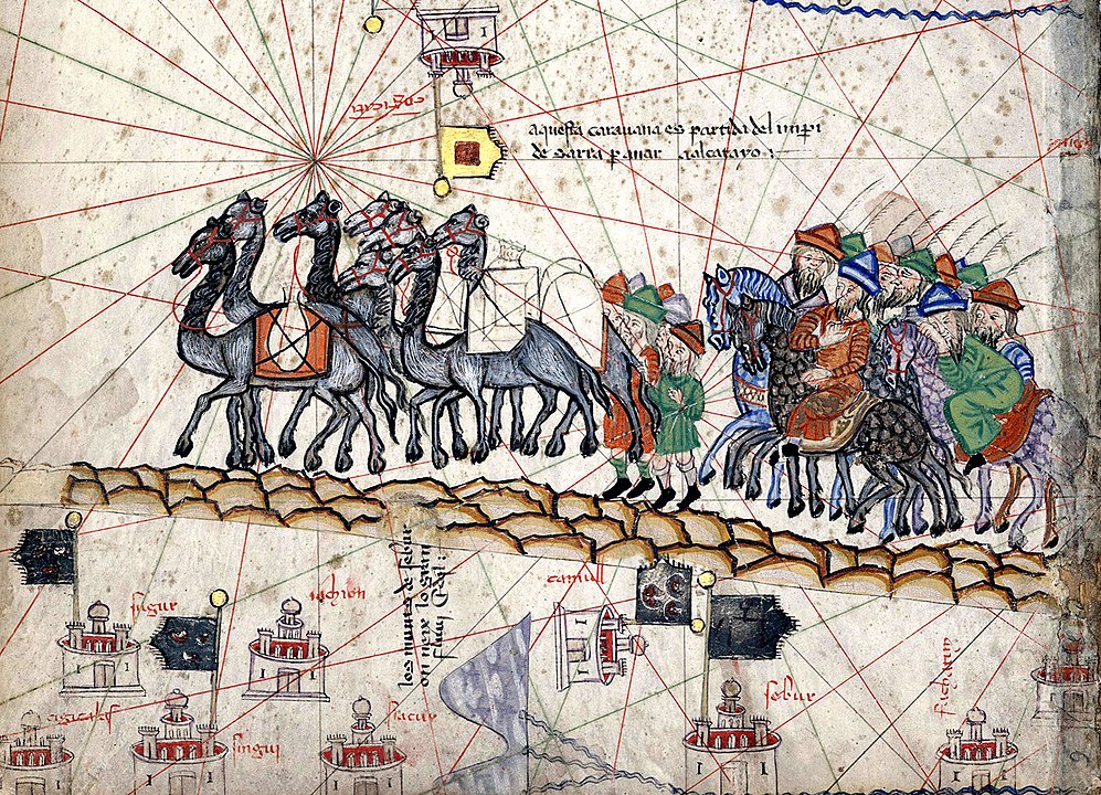 Marco Polo'nun Seyahatlerinde Keşfettiği Şeyler 3 Marco Polo'nun Pax Mongolica sırasında Doğu'ya seyahatini tasvir eden Katalan Atlası'nın yakın çekimi.