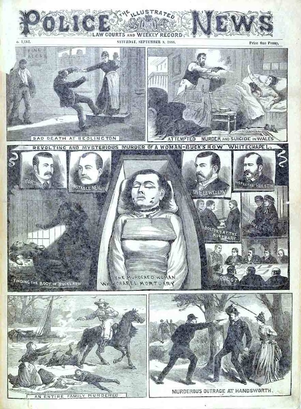 Karındeşen Jack'in Kurbanları 3 Mary Ann Nichols'u tasvir eden 8 Eylül 1888 tarihli Police News