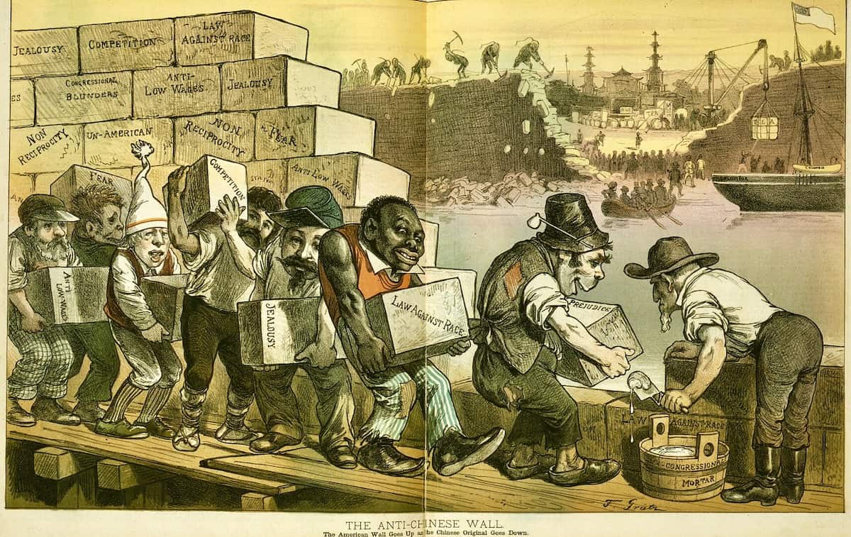 1882 Çinlileri Dışlama Yasası: Federal Düzeyde Irkçılık 3 Puck'ta Çin Duvarı Karşıtı Karikatür
