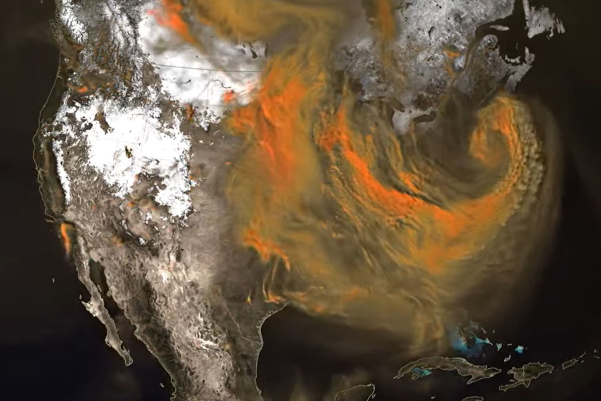 NASA'nın Yeni Videosu Gökyüzünde Yayılan Karbondioksiti Gösteriyor 1 NASA'nın ABD ve ötesinden yükselen CO2 videosu. CO2 büyük şehirlerden akarken görülebiliyor.