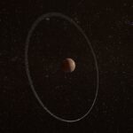 Asteroid Quaoar ve halkasının bir illüstrasyonu