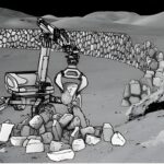 Ay'da bir patlama kalkanı halkası inşa eden bir duvar örme robotun