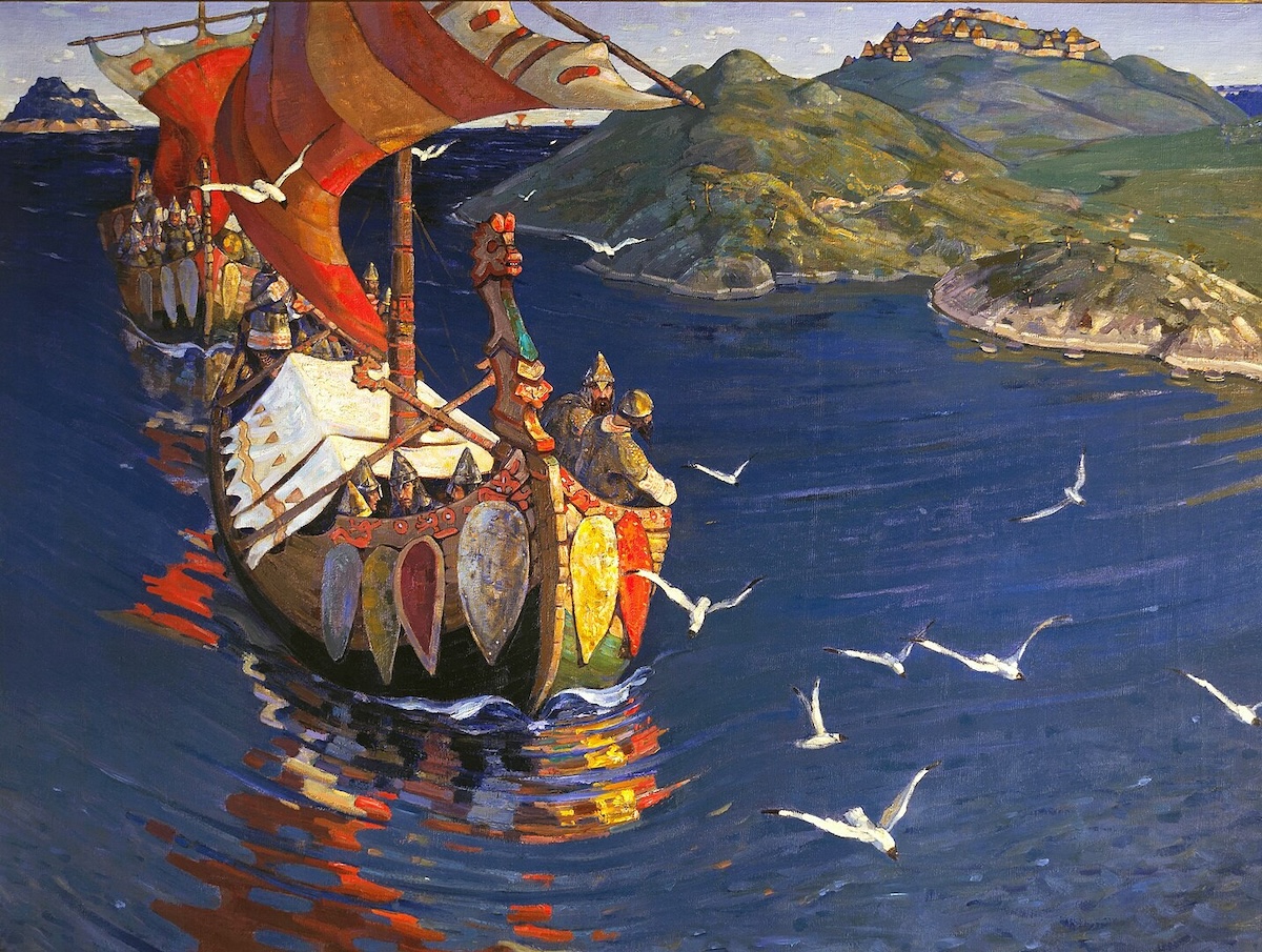 Viking Çağı Gerçekte Ne Zaman Başladı? 2 Nicholas Roerich'in "Yurtdışından Gelen Misafirler" (1901) adlı eseri, bir Viking baskınını tasvir etmektedir. (Rus'taki Varanglar)