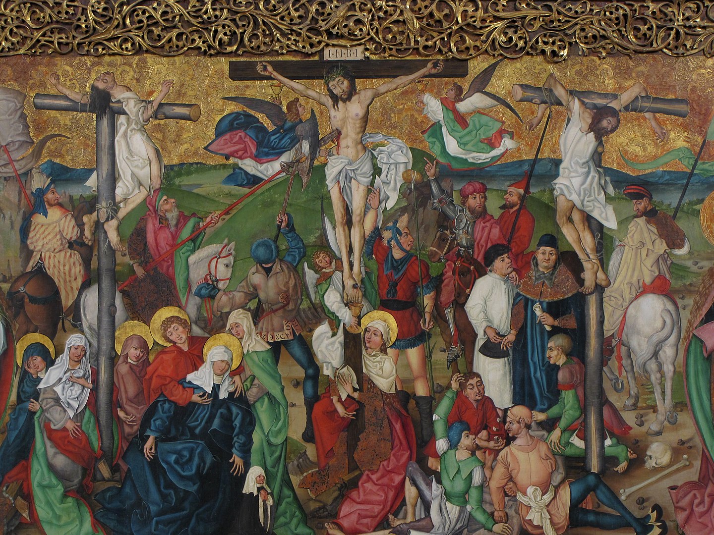 Çarmıha gerilme, Buhl Altarpiece'den, 1490'lardan kalma, özellikle büyük bir Gotik yağlı boya tablo.